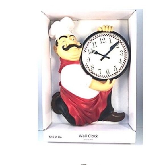 Fat Chef Wall Clock Bistro Italian Chef Kitchen Bar Analog Quartz 12.5 in - Picture 5 of 12